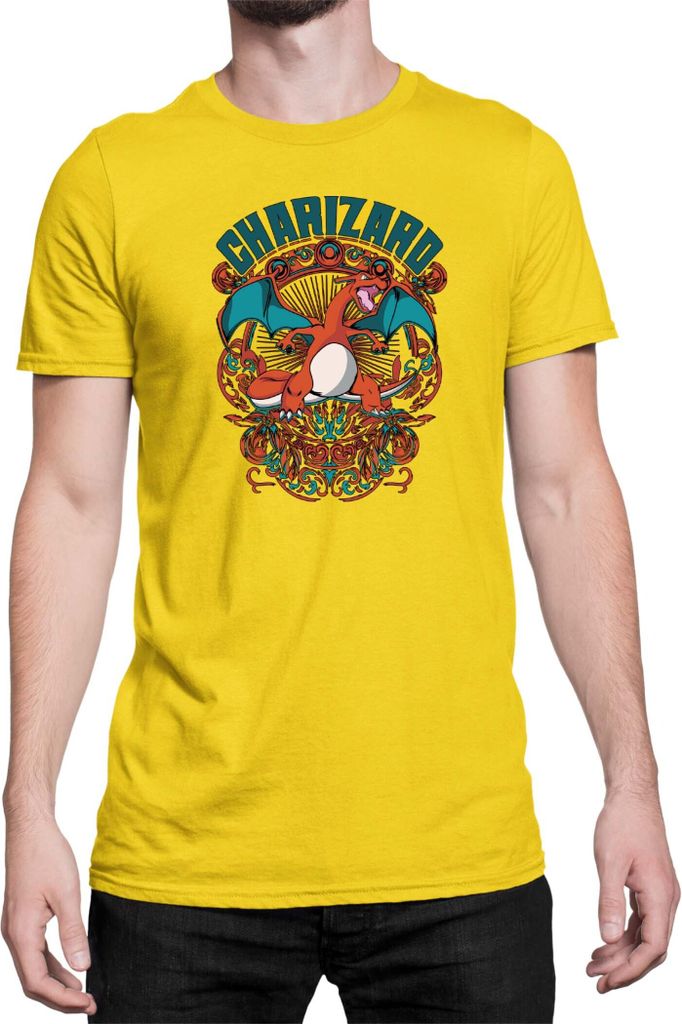 Herren T-Shirt Japan Anime Manga Pokemon Charizard, Man M / Gelb