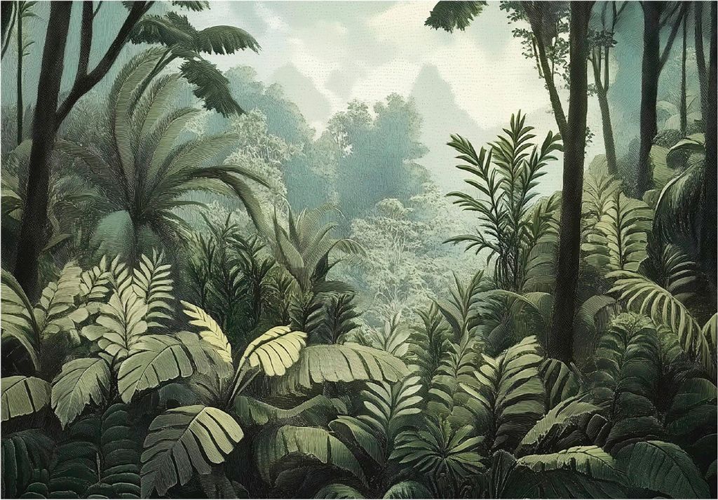 Fototapete - Dschungel Wald Grün - 350x250 cm - inklusive kleister - Vlies Tapete - Vliestapete Wohnzimmer Schlafzimmer Küche Modern Wandtapete