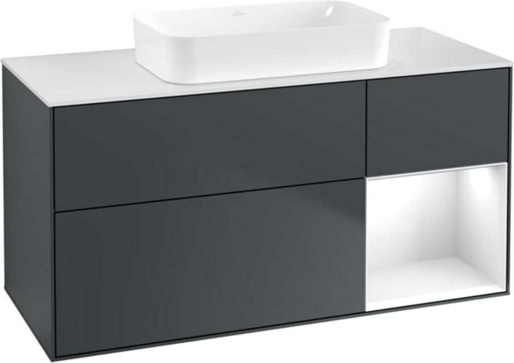 V&B Waschtischunterschrank Wandbeleuchtung Finion 120x60 cm, Rg r g wh. Lac, md bl. m Lac