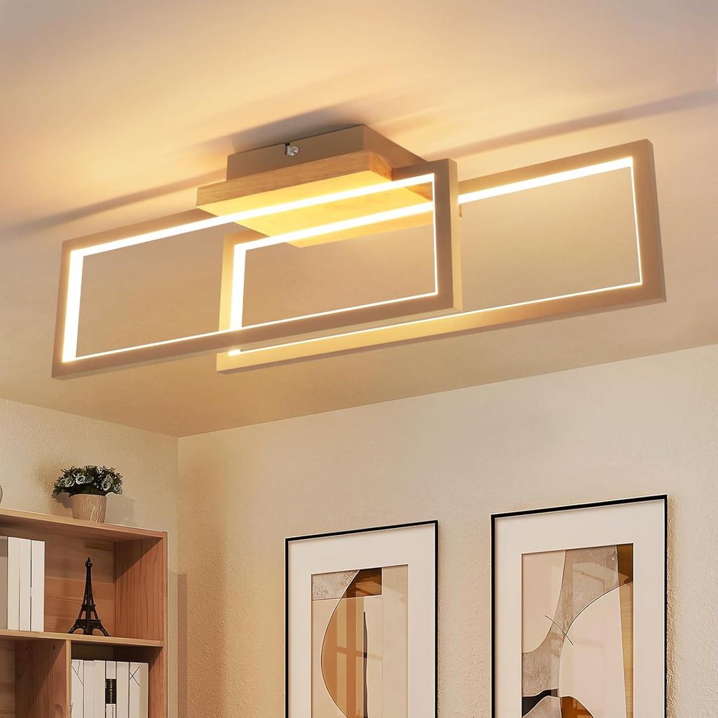 ZMH LED Deckenlampe Holz Deckenleuchte 24W Küchenlampe Wohnzimmerlampe Wandlampe Flur Rechteck für Küche Wohnzimmer Treppen Lampe Warmweiß 3000...