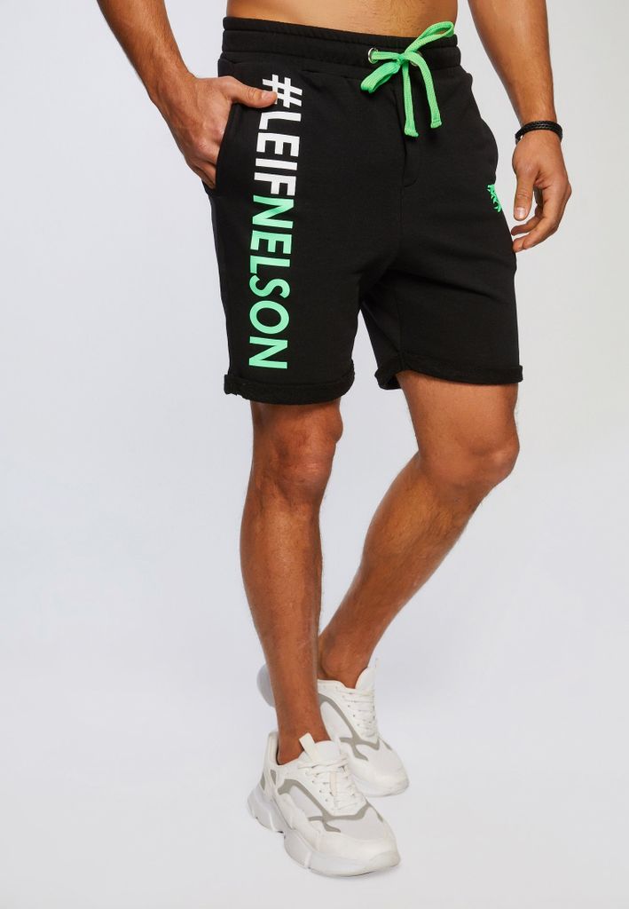 Leif Nelson Short Herren Gym-Short LN-6296, Schwarz Grün / XXL