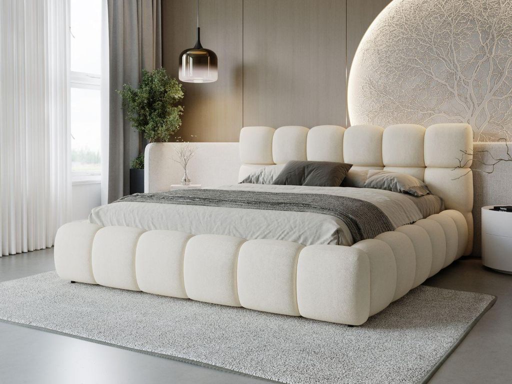 GrainGold Polsterbett Modo 140x200 cm - Bett 140x200, Polsterbett mit Bettkasten und Lattenrost - Beige (Royal 02)