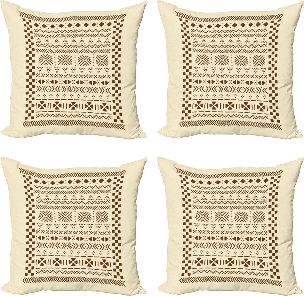 ABAKUHAUS Braun und Beige Kissenbezug Set (4 Stück), traditionelle Afrika, Moderner Doppelseitiger Digitaldruck, 60 cm x 60 cm, Braun und Beige