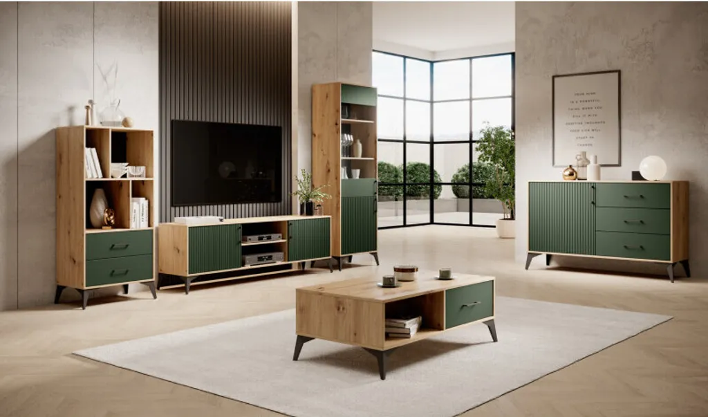 Commode buffet LUGO chêne vert avec rangements - Meuble de salon chic - 4