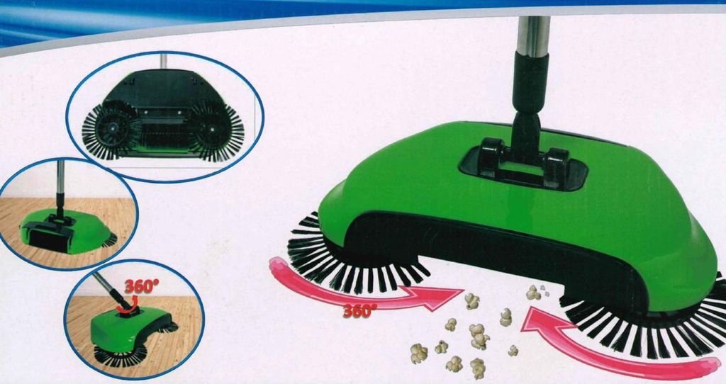 Aqua Laser Sweeper Kehrbesen Grün mit dreifacher Bürsten-Technologie – mechanischer Bodenkehrer ohne Strom – für Hartböden, Fliesen, Lamina...