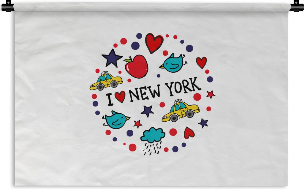 MuchoWow Wandteppich Wandbehang New York - Vogel - Zeichnung 90x60 cm Tapisserie Dekoration Wandtuch - Wandskulpturen - Bildteppich