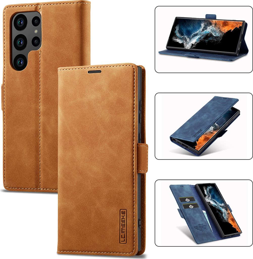 Galaxy S23 Ultra Hülle, Standfunktion Kartenfach Wallet Leder Schutzhülle für Samsung Galaxy S23 Ultra Braun