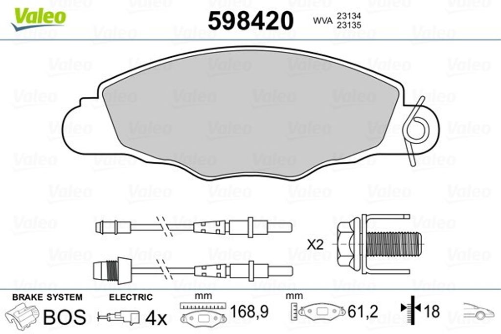 VALEO Bremsbeläge Satz Vorne passend für PEUGEOT 406 (8B) 598420
