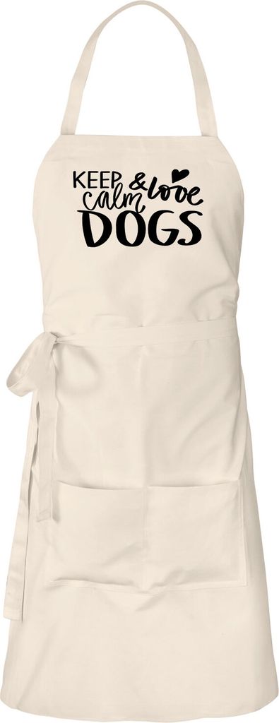 Huuraa Schürze Keep calm and love Dogs Natur mit Taschen Baumwolle Kochschürze Geschenkidee