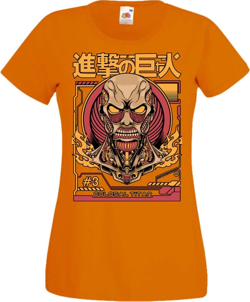 Damen T-Shirt Manga Anime Attack Anime On Titan Colosal Titan Colosal Attack, Lady L / Orange