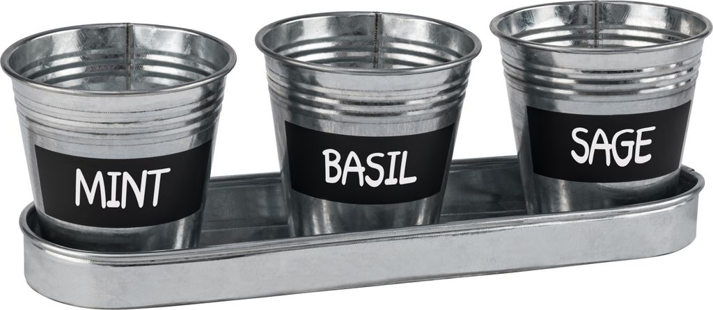 PARKSIDE Kräutertopf mit Untersetzer und Kreidetafel Metall 4er (galvanisiert)