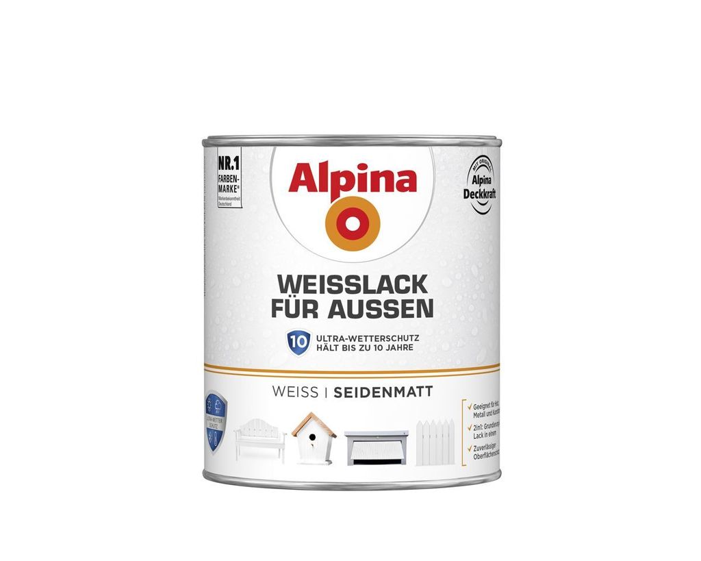 Alpina Weißlack für Außen 750 ml weiß seidenmatt Produktbild 