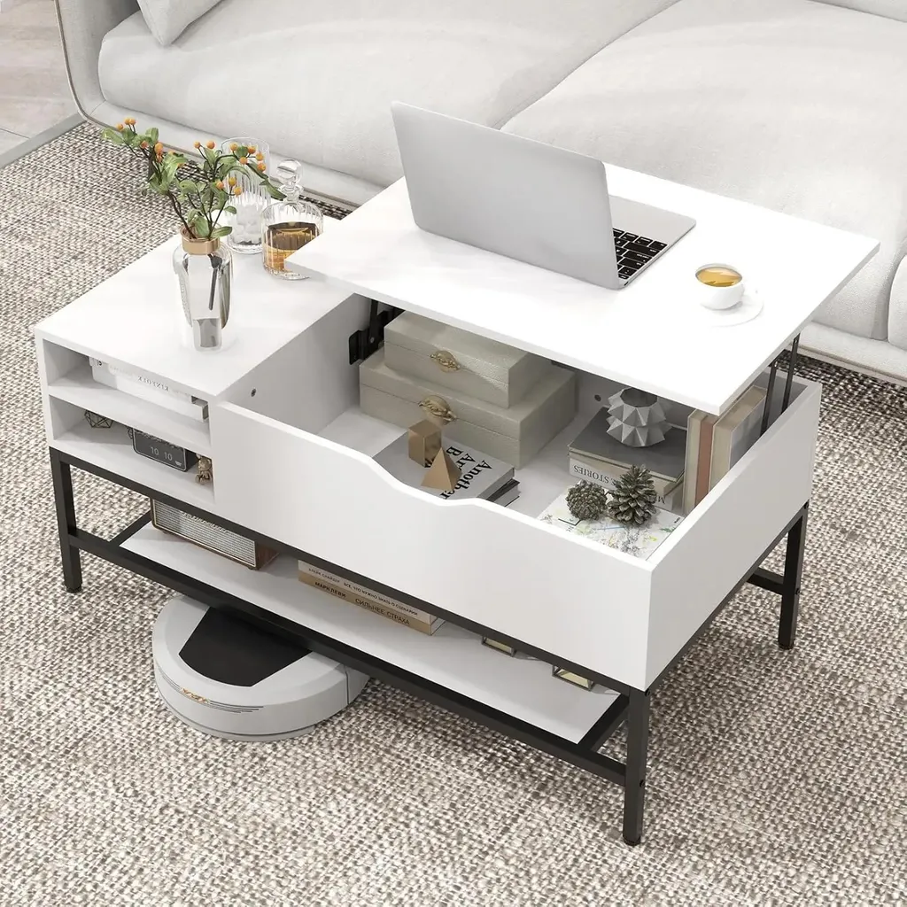 Table basse relevable blanche : gagnez de la place avec ce rangement - 2