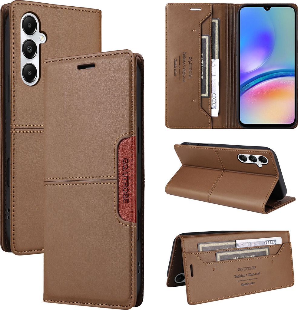 Handyhülle für Samsung Galaxy A05S Hülle, Leder Flip Wallet Kartenfach Stand Schutzhülle Braun