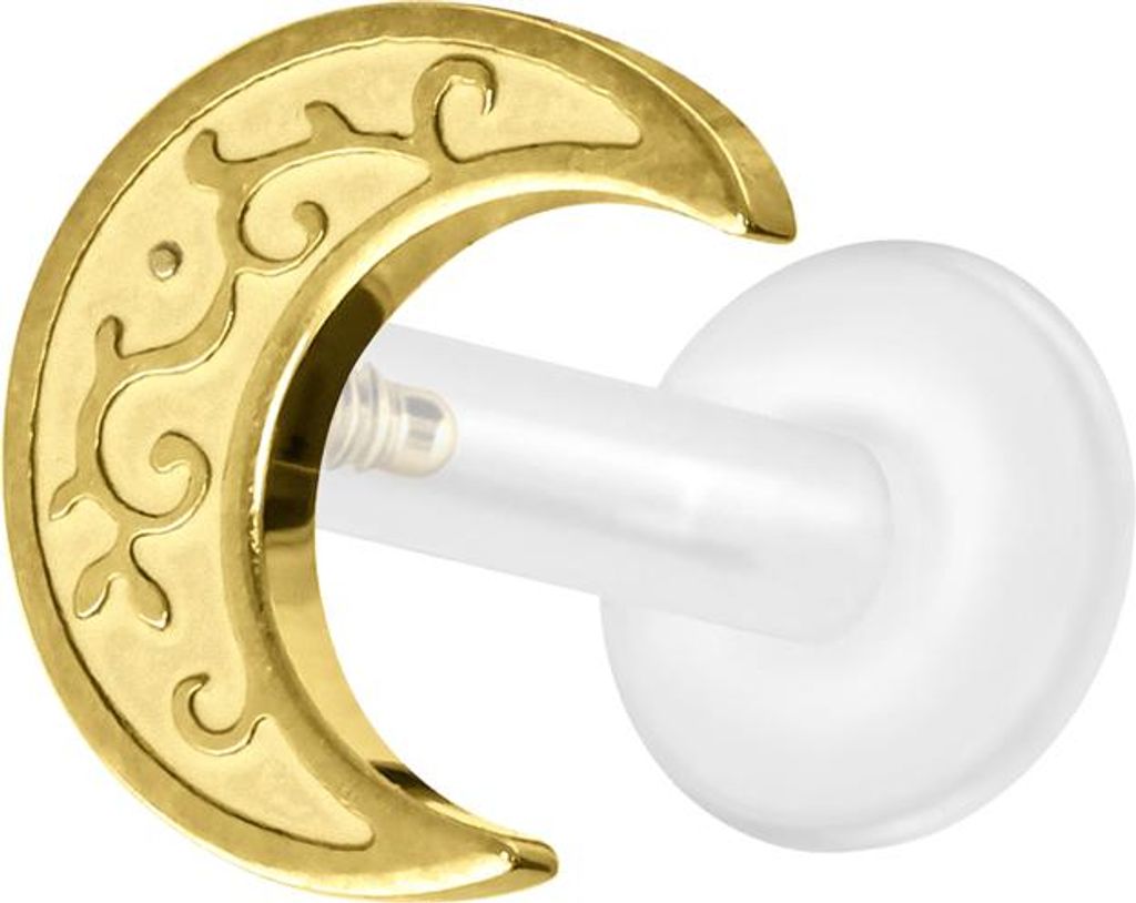 Ohrpiercing, Nasenpiercing PTFE Labret mit Innengewinde + Titan-Aufsatz MOND Gold Stablänge: 8mm | Stabstärke: 1,6mm