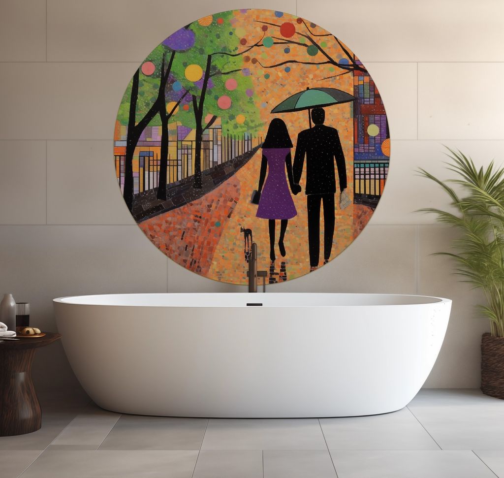 Wallario wasserfestes Poster selbstklebend 120 x 120 cm, Spaziergang unter Farbklecksen, Badezimmerposter Spritzschutz mit Hochglanzoberfläche in ...
