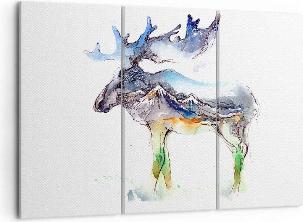 Bild auf Leinwand - Leinwandbild - Moose Berge Winter illustration - 105x70cm - Wand Bild - Wanddeko - Leinwanddruck - Bilder - Kunstdruck - Leinwa...