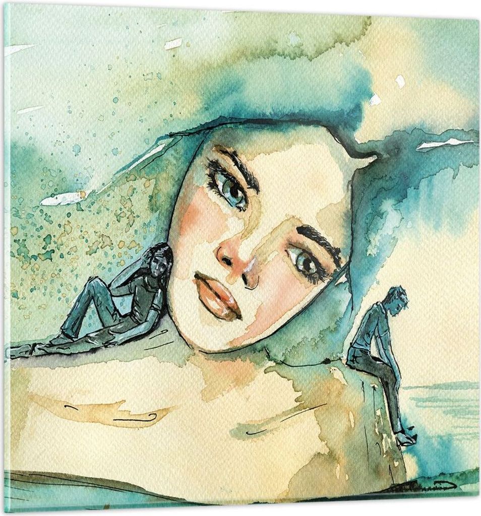 Bilder auf glas - Einteilig - Aquarell Frau Emotionen - 70x70cm - Glasbilder - Wandbilder - Bilder - zum Aufhängen bereit - Wanddekoration aus Gla...