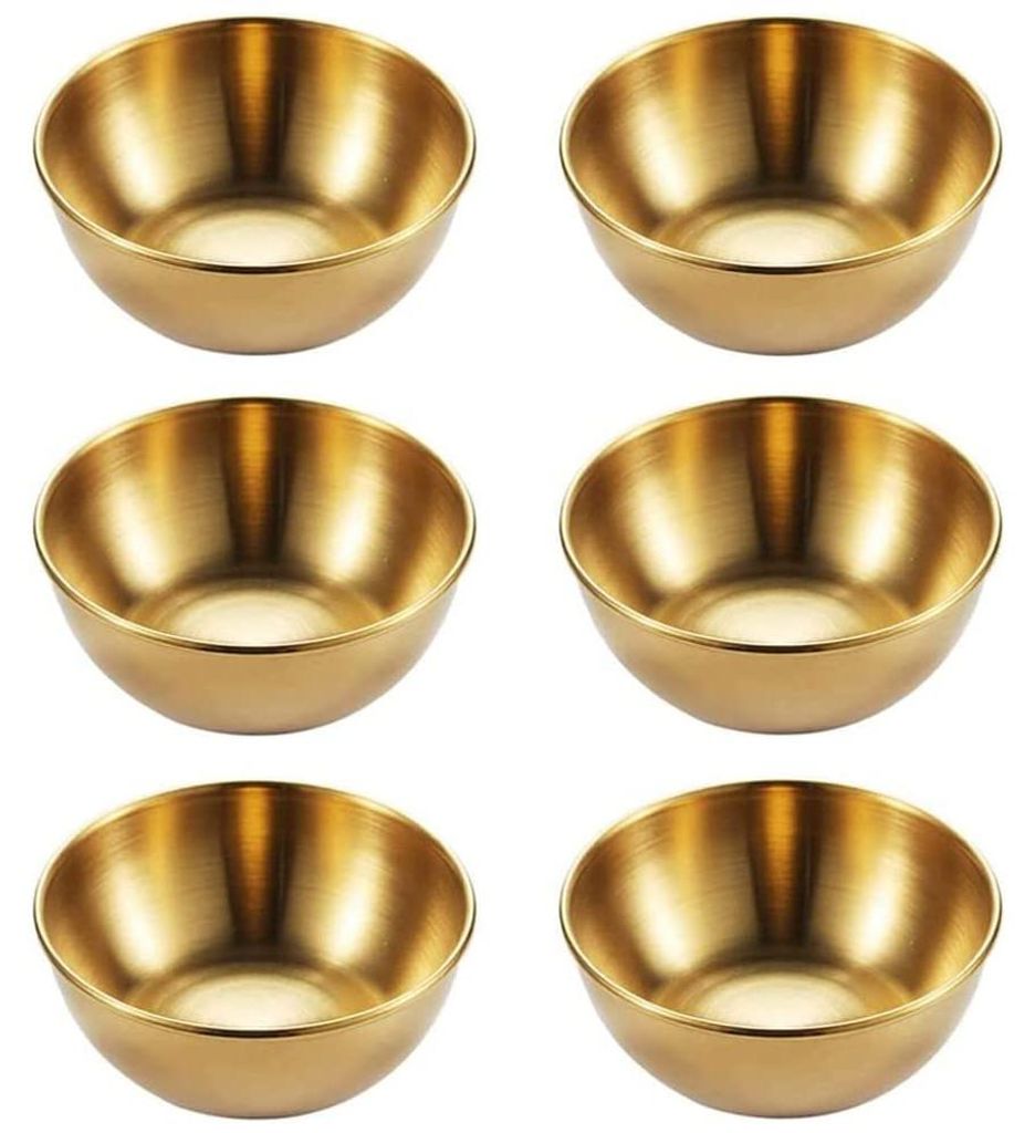 6 Mini-Dipschalen aus Edelstahl, gold, rund, 8 cm