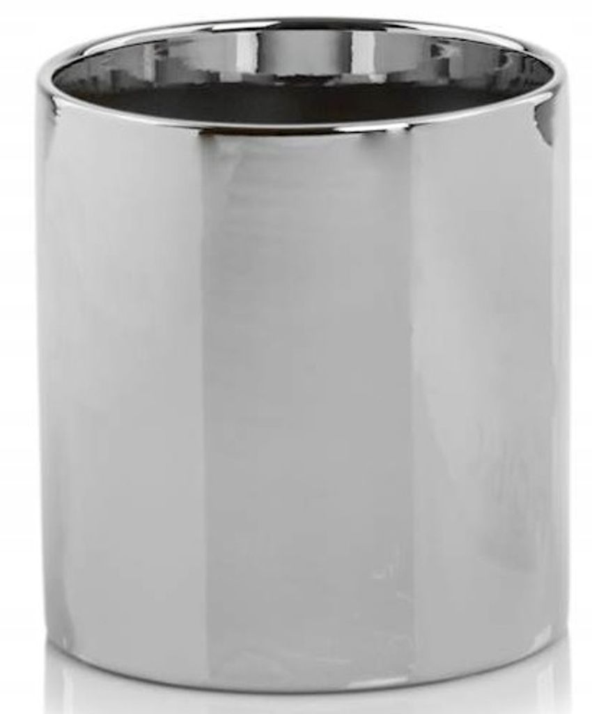 A silver cylindrical object, likely a pot or container, is shown against a white background.