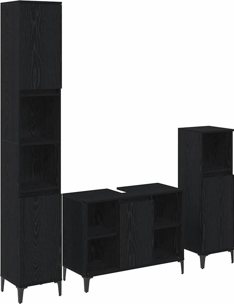Badezimmermöbel-Set 3 Stück Schwarz Eichen-Optik Holzwerkstoff