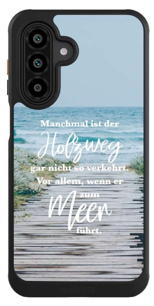 NIVOCASE Hülle für Samsung Galaxy A17 5G Handyhülle NIVOcore Case Schwarz Statement Strand Spruch