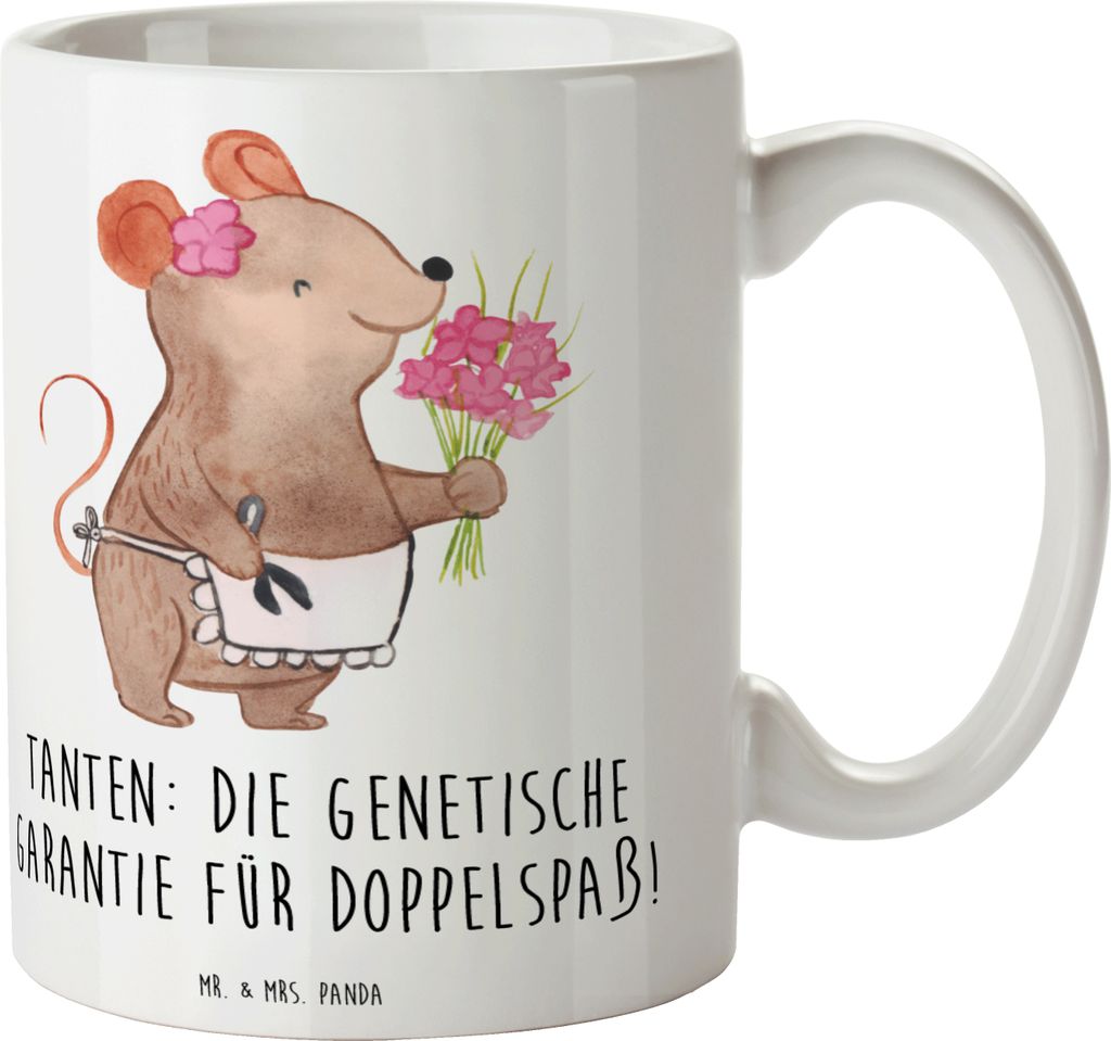 Mr. & Mrs. Panda Trinkbecher Tanten Doppelspaß - Weiß - Geschenk, Verwandtschaft, Kaffeetasse, Neffe, Spiel, Kaffeebecher, Familie, Lächeln, Tas...