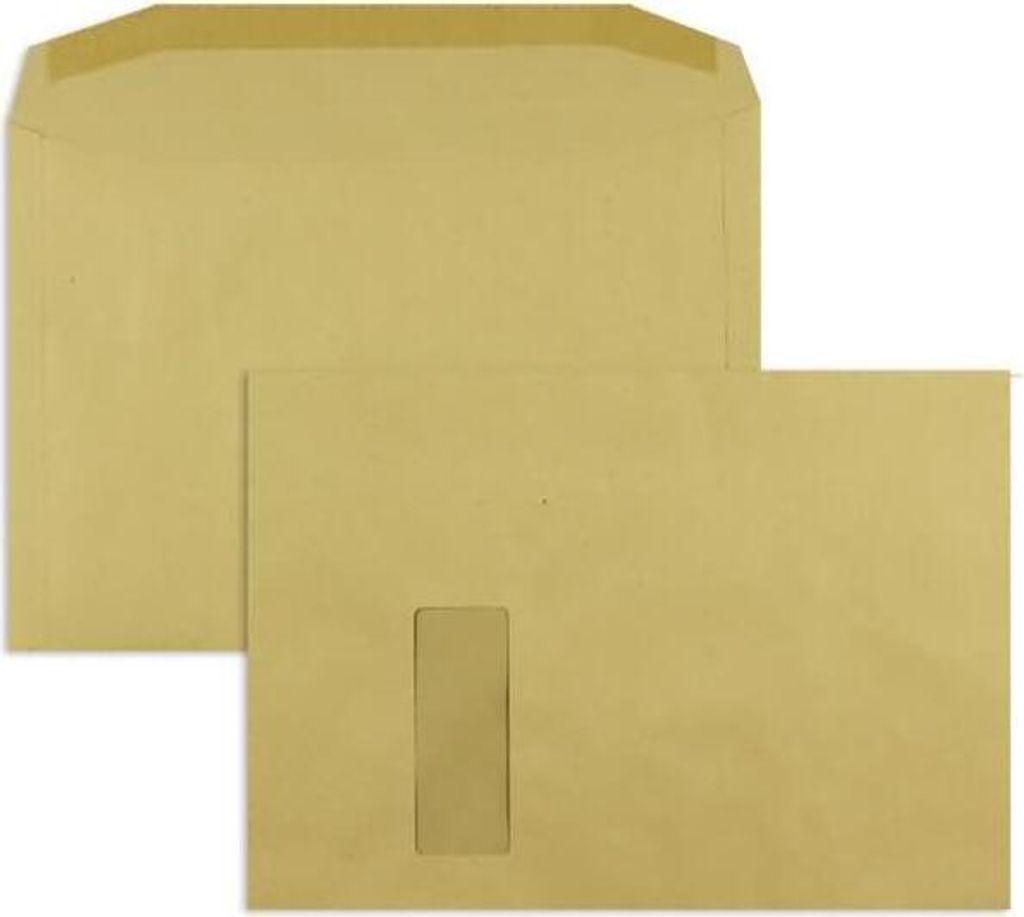 Kuvertierhüllen C4 100g/qm gummiert Sonderfenster VE=250 Stück braun