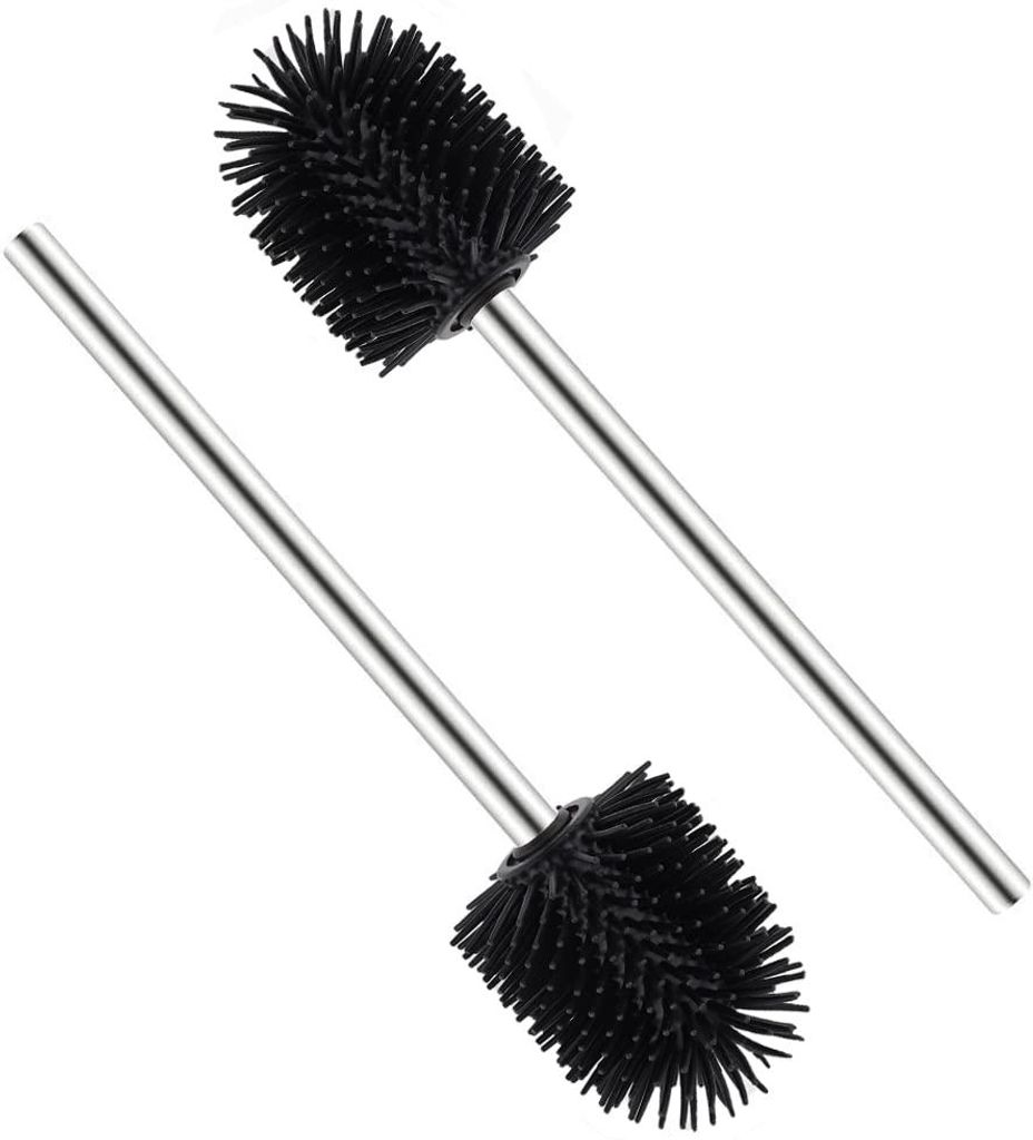 2 Silikon-Toilettenbürsten, Ersatz-Toilettenbürste aus Edelstahl, 8 x 35 x 8 cm, schwarz