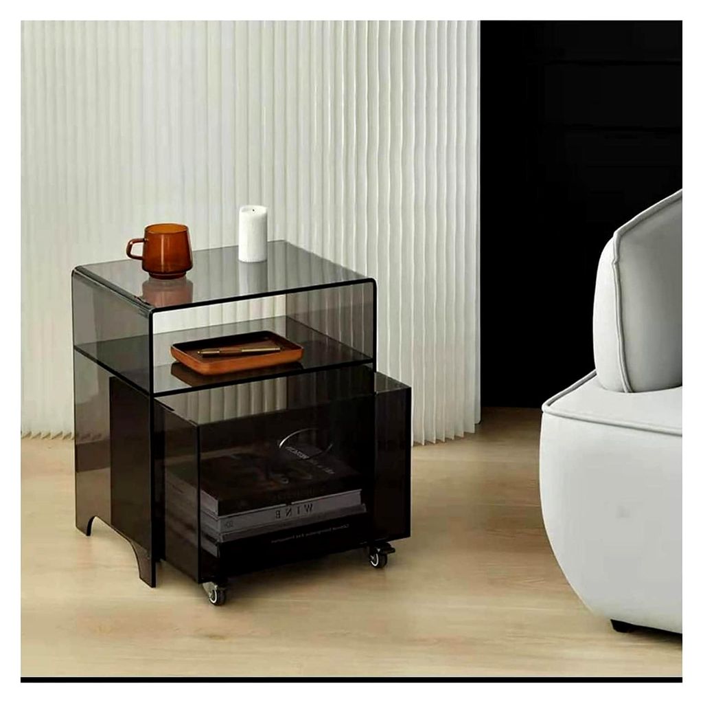 Grau Acryl-Nachttisch, moderner Minimalismus mit Rollen und 1 Schublade, nordischer Stil, 2 x 32 x 47 cm