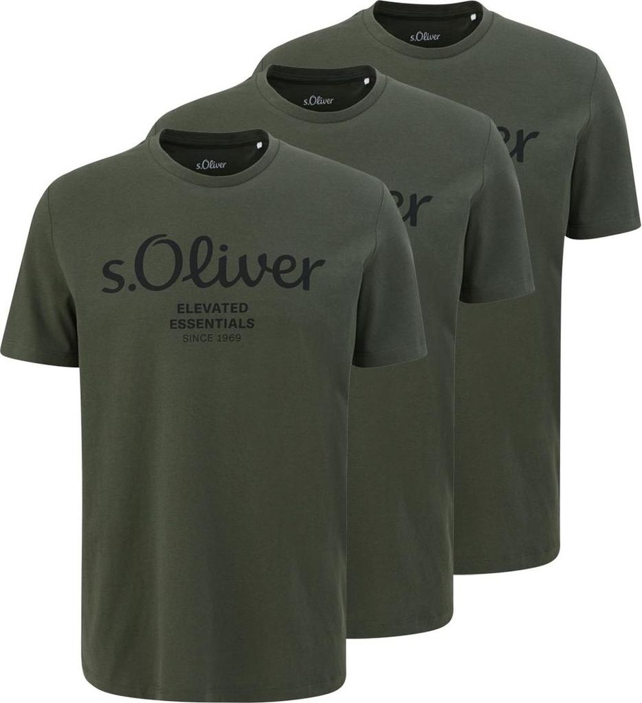 s.Oliver 3er Pack Basic T-Shirt Weicher Jersey mit Logo Print, Bequemer Regular Fit, Ideal für Alltag und Freizeit