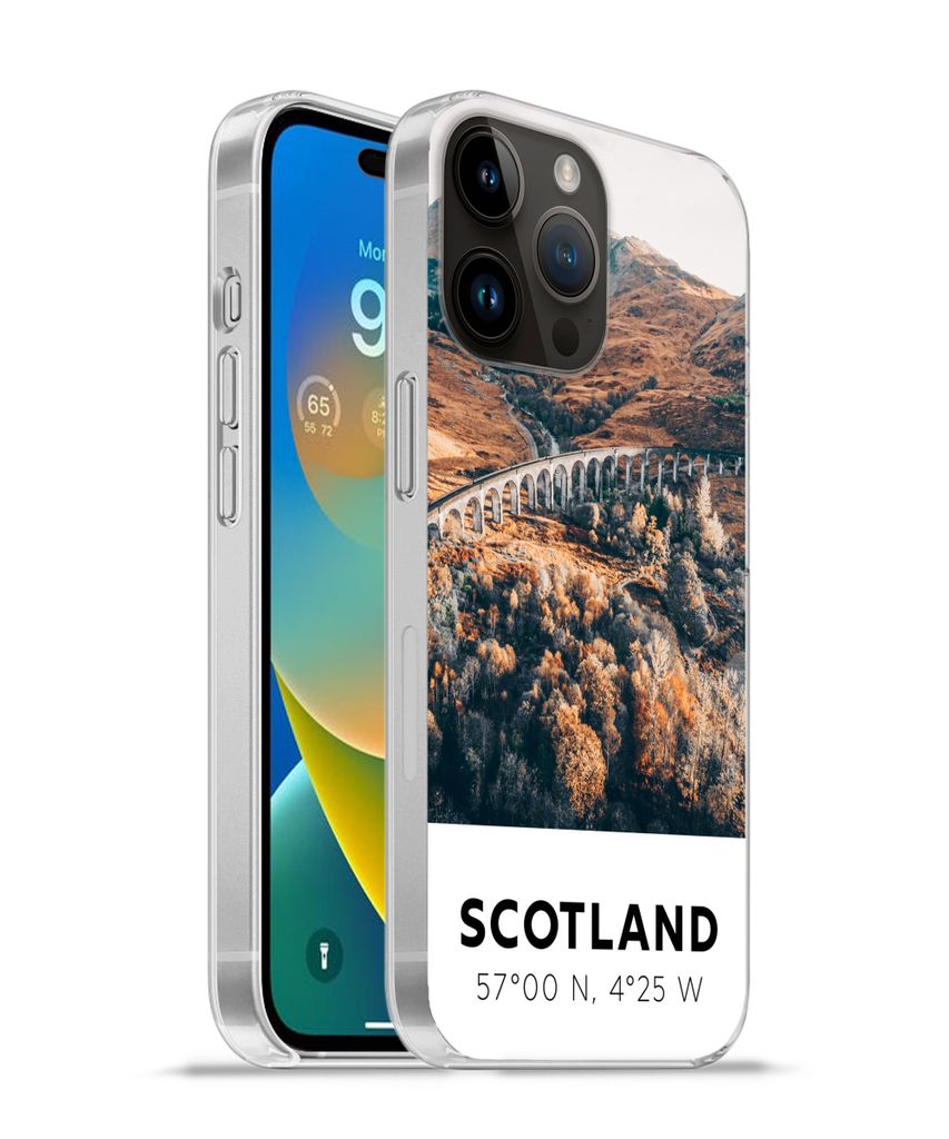 MuchoWow Handyhülle Schutzhülle Hülle für Apple iPhone 14 Pro - Softcase Schottland - Herbst - Berge Silikon Softcase Handy Hülle - Umschlag