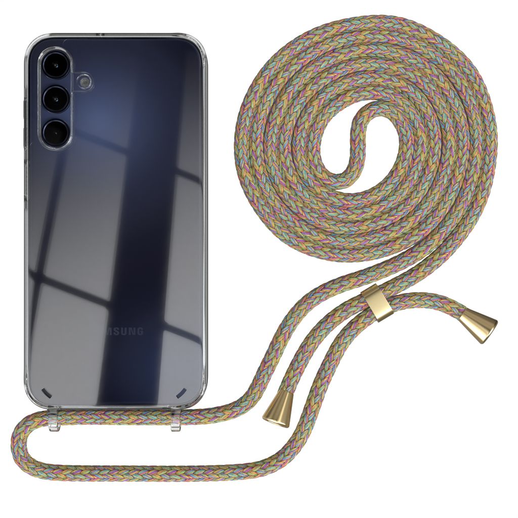 EAZY CASE Handykette kompatibel mit Samsung Galaxy A15, Handyhülle mit Umhängeband, Handykordel, Schutzhülle Clear, Band in Bunt