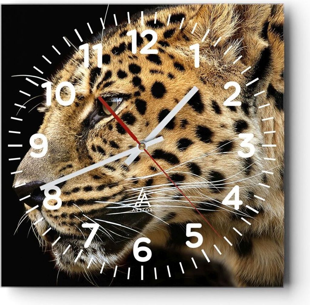 Wanduhr - Quadrat - Glasuhr - Tiere Leopard wilde Katze wilde Tiere - 40x40cm - Schleichendes Uhrwerk - Lautlos - zum Aufhängen bereit - Dekoratio...