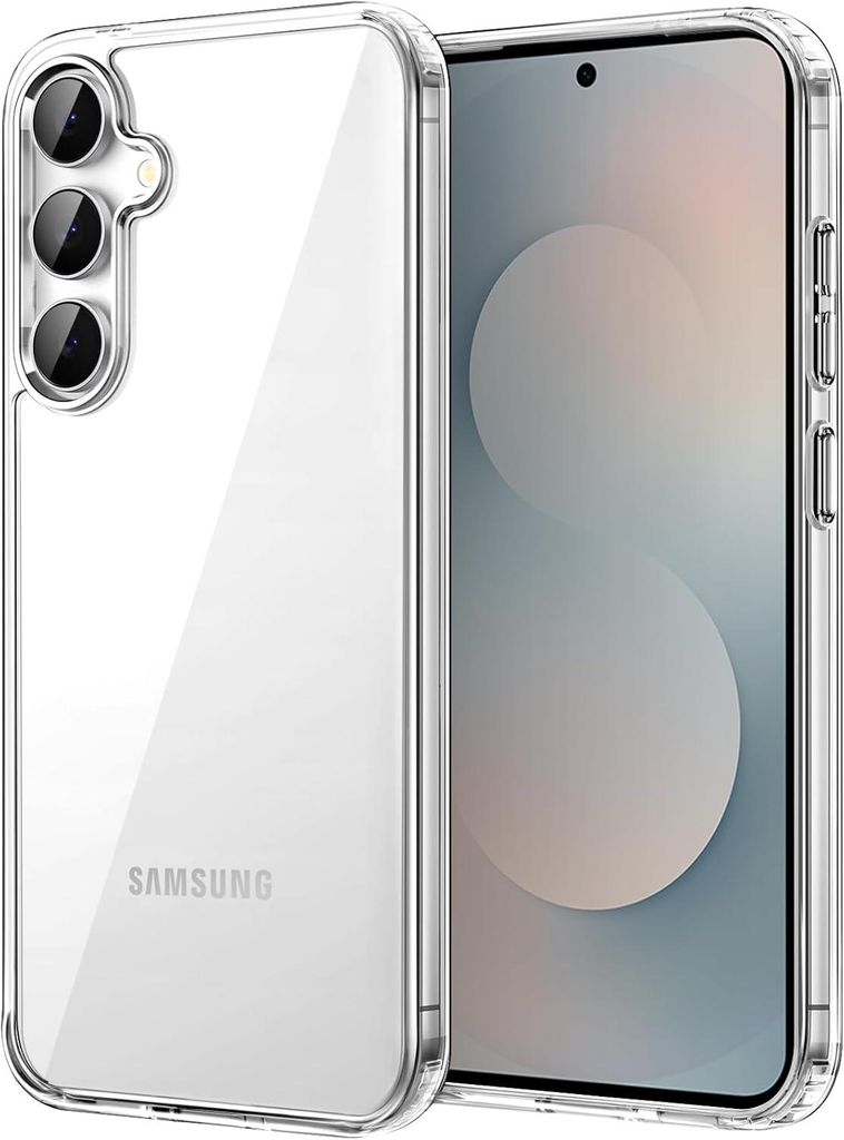 A clear protective phone case is shown on a white background, with a smartphone inside.