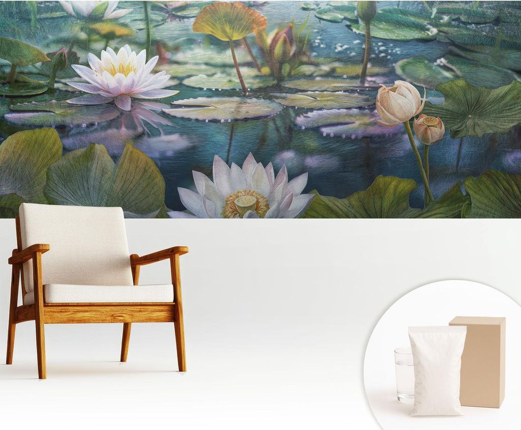 Fototapete - 250x104 cm - Tapete - Wandtapete - Wandbilder - Dekofolie - Tapete Folie - Wand - Dekoration - Wohnzimmer - Teichblumen