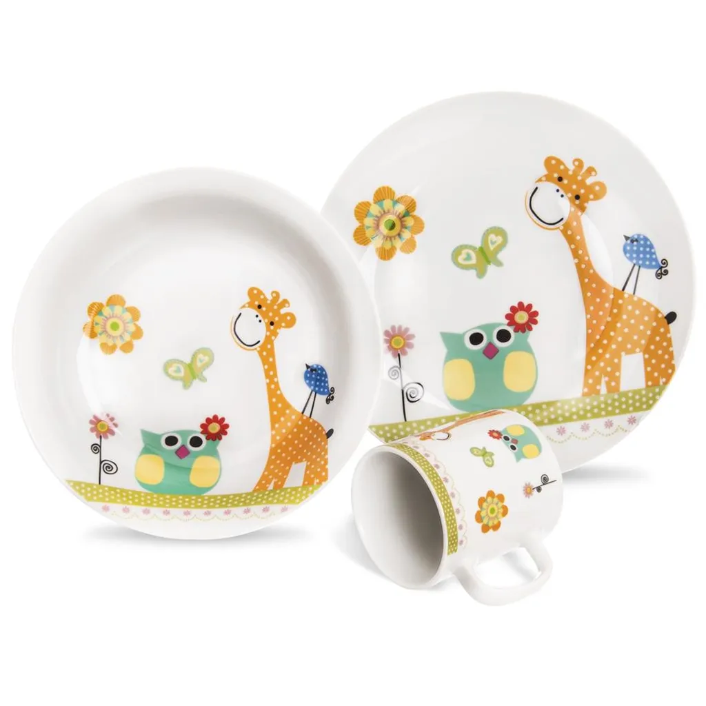 Set da colazione per bambini con graziosi motivi di animali, lavabile in lavastoviglie
