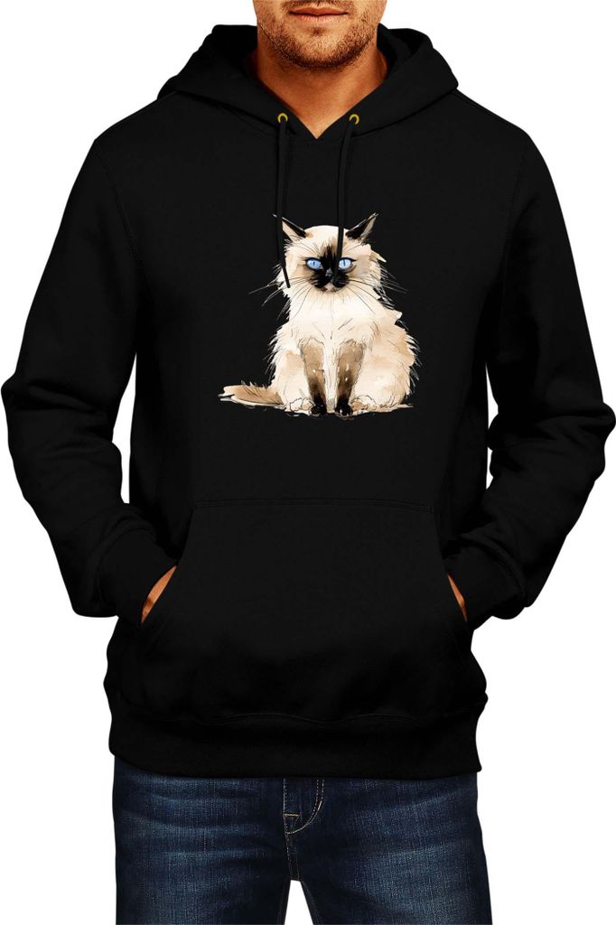 Herren Kapuzenpullover Funny Cats Breeds Birman Cat 012, Man 2XL / Schwarz