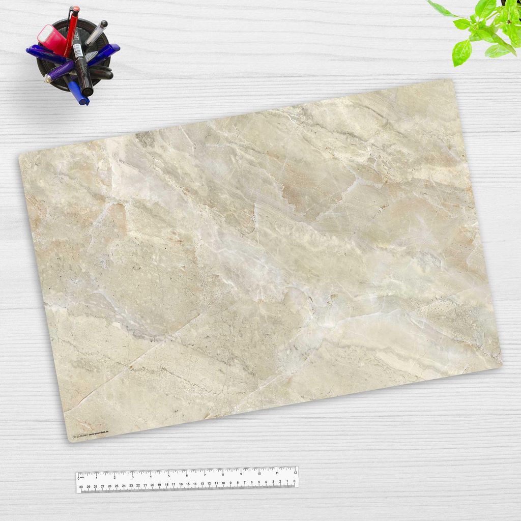Schreibtischunterlage – sandfarbene Marmorplatte hell – 60 x 40 cm – aus Premium Vinyl – Germany