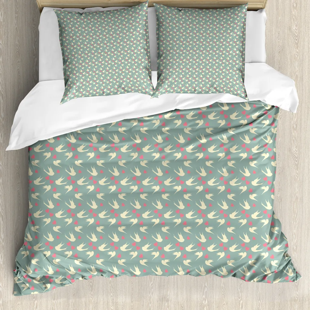 Copripiumino Romantico Uccellini ABAKUHAUS | Verde Rosa Anallergico