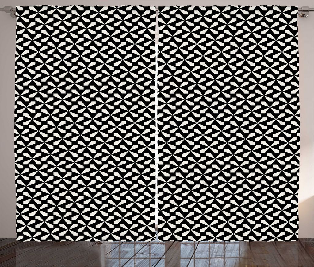 ABAKUHAUS Abstrakt Rustikaler Vorhang, Monochrome Geometrische 70er, Wohnzimmer Universalband Gardinen mit Schlaufen und Haken, 280 x 225 cm, Eisch...