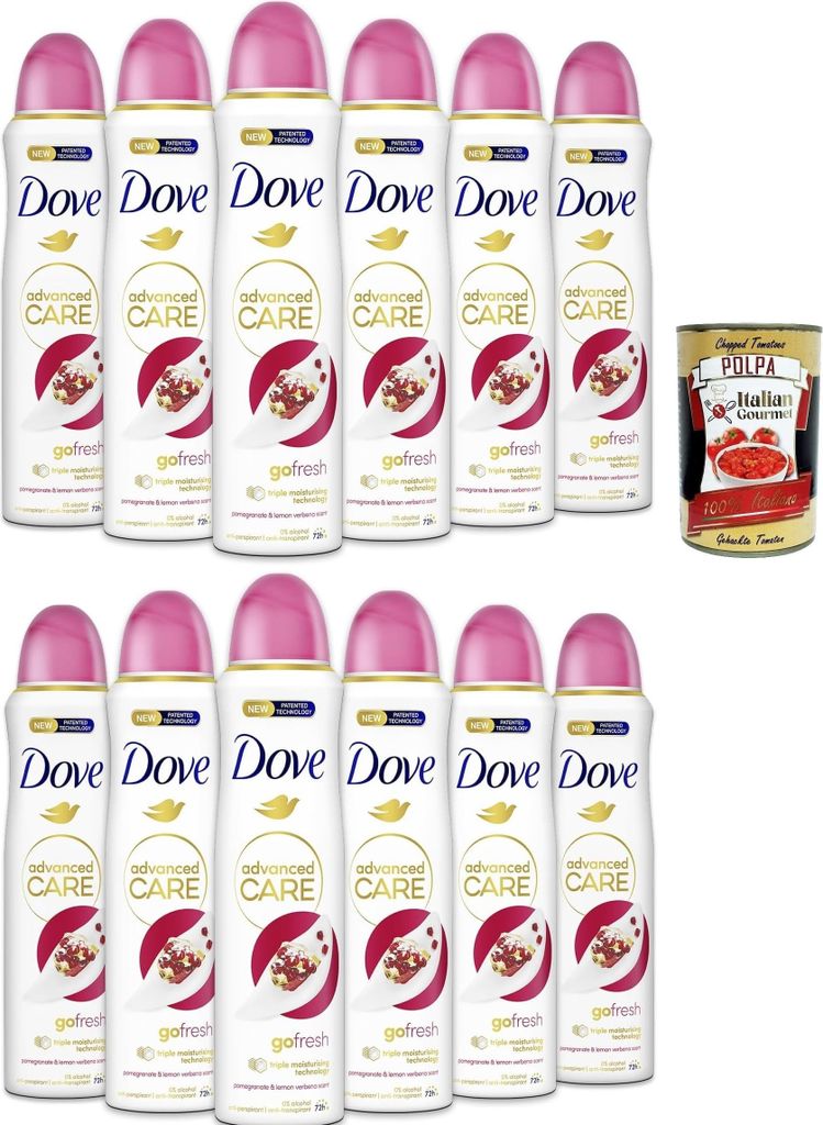 Dove Deodorante Spray Advanced Care Go Fresh Pomegranate, deo Mit feuchtigkeitsspendenden und empfindlichen Formel,ohne Alkohol, 72 Stunden, 12x 15...