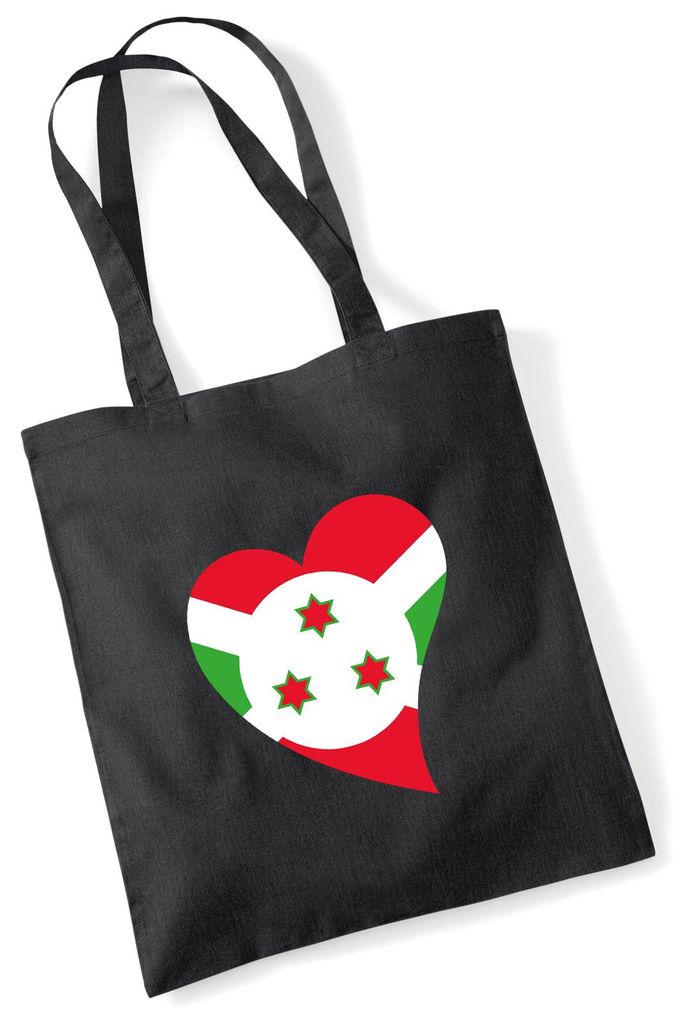 Huuraa Jutebeutel Burundi Flagge Herz 10 Liter Black Baumwolle Tasche Geschenkidee