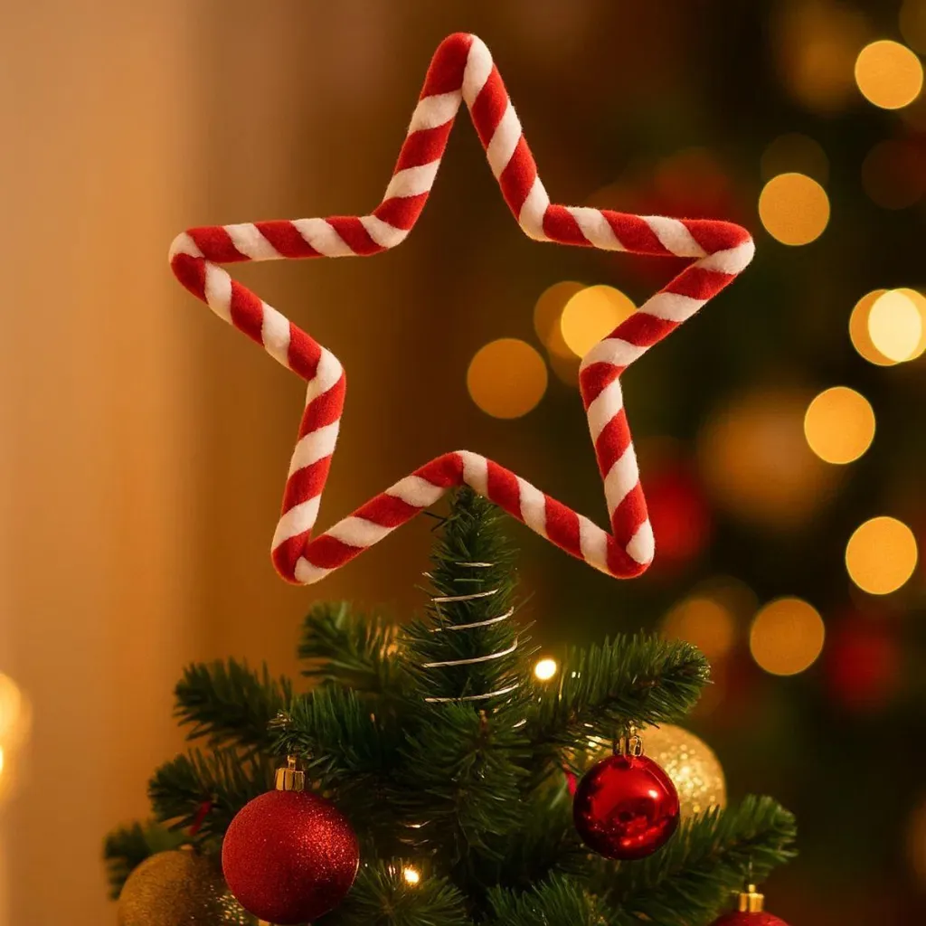 Cimier de sapin étoile rayée rouge et blanc 19 cm Feeric Lights Noël - 5