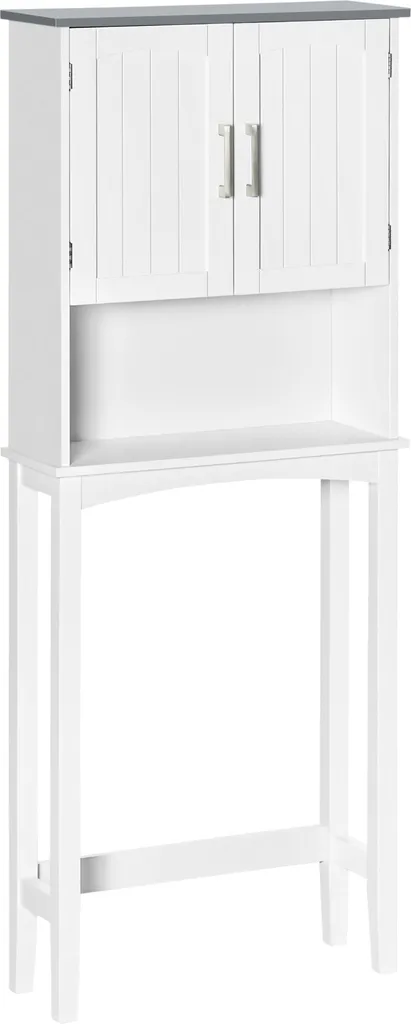 Étagère de salle de bain dessus WC meuble de rangement bois blanc 165cm