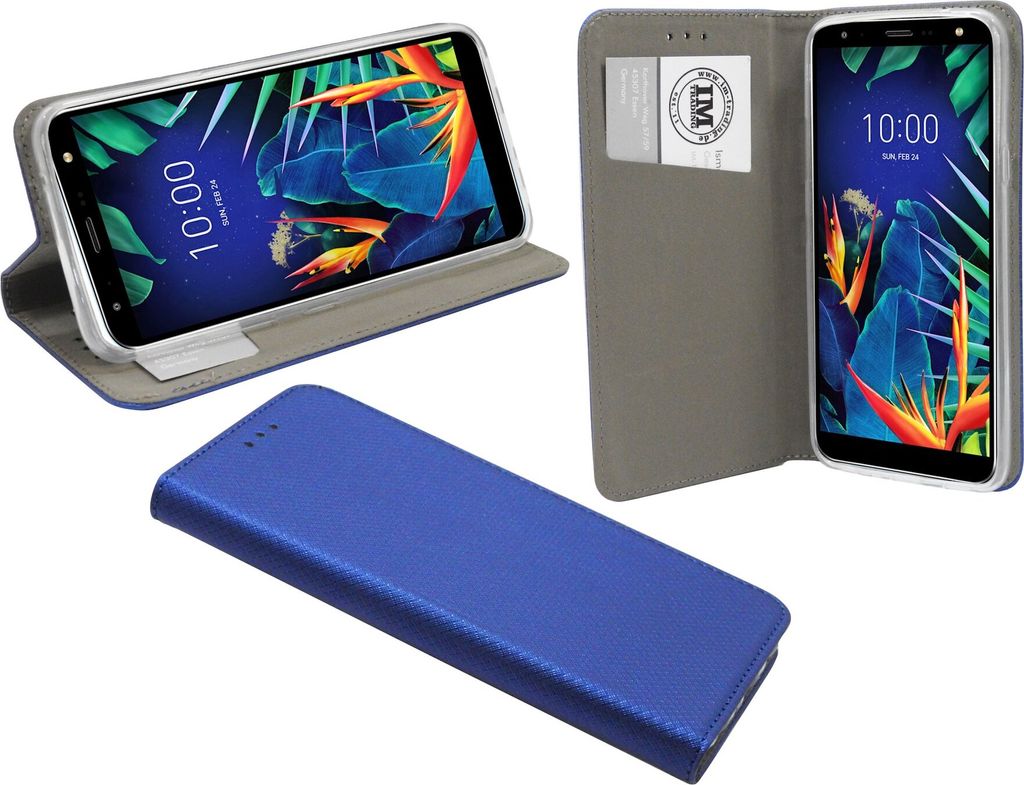 cofi1453 Buch Tasche "Smart" kompatibel mit LG K40 Handy Hülle Etui Brieftasche Schutzhülle mit Standfunktion, Kartenfach Blau