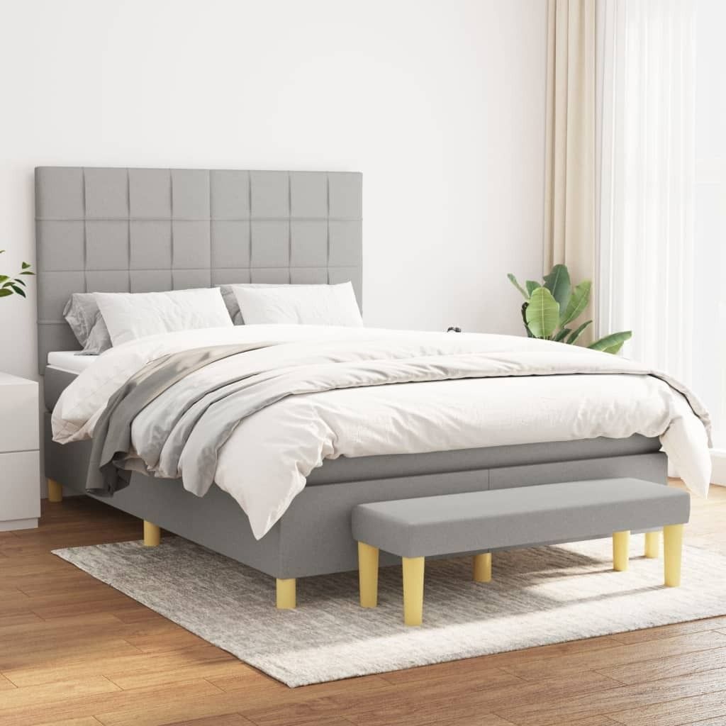 "2026 Promotion" Boxspringbett mit Matratze - Hellgrau 140x190 cm - Stoff - Polsterbett CC7855