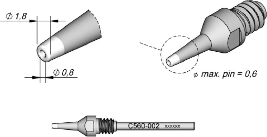 Punta dissaldante JBC serie C560, C560002/Ø 0,8 mm, 1,8 mm, Pincleaning C560002