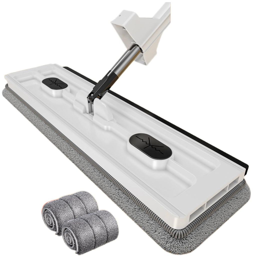 Wischmopp- und Eimer-Set, großer Flachwischer und Eimer, inklusive 2 waschbaren Mikrofaserpads, 360° drehbar für Nass- und Trockenreinigung, Rei...