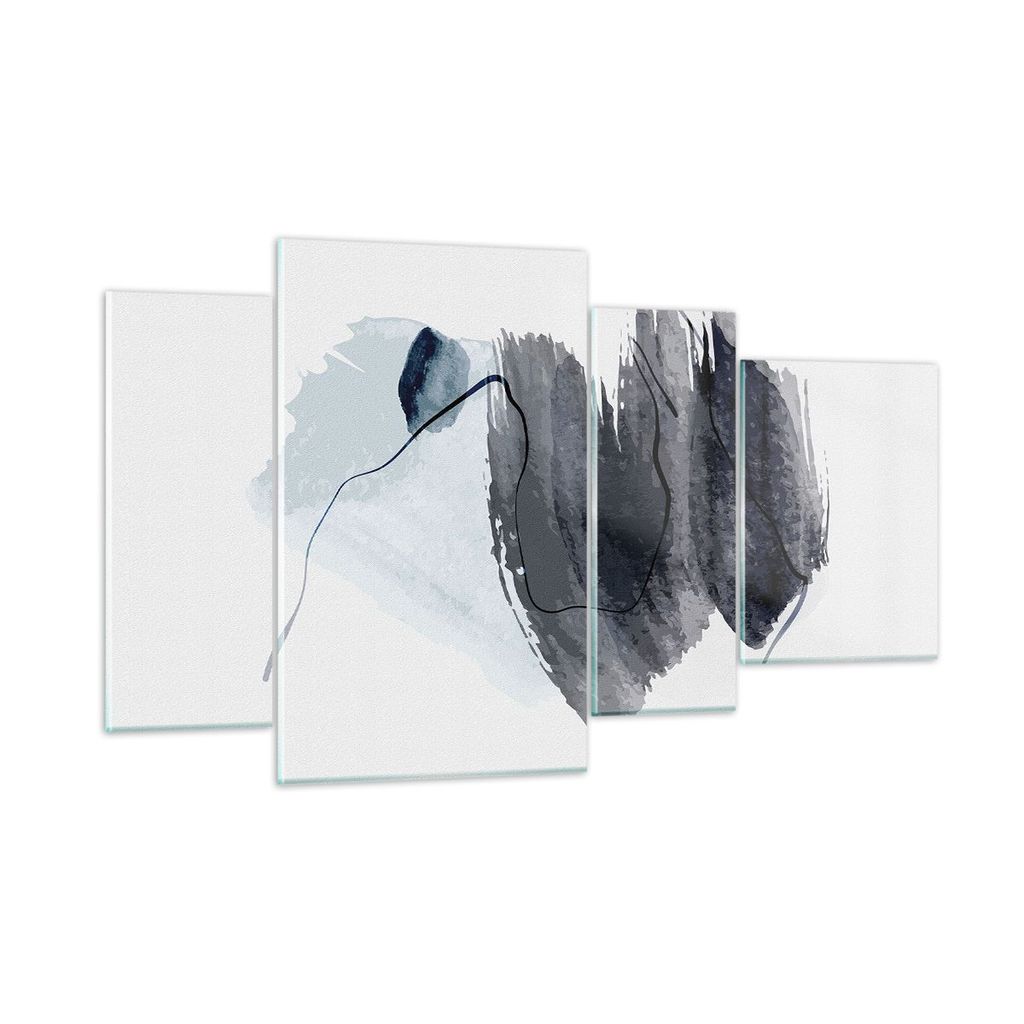 Bilder auf glas - 4 Teile - Blau Grau Aquarell - 120x70cm - Glasbilder - Wandbilder - Bilder - zum Aufhängen bereit - Wanddekoration aus Glas - Gl...
